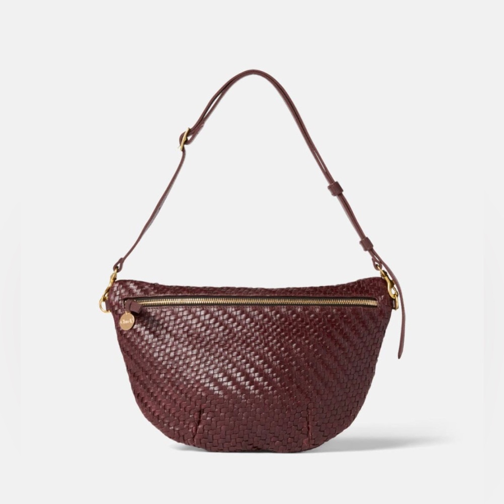 Clare V Grande Fanny Woven ZigZag Bag in Plum